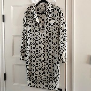 DVF silk shirt dress.